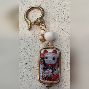 Maneki Neko Lucky Cat Rare Lucky Charm Keychain Psychic Girl Possession Protect